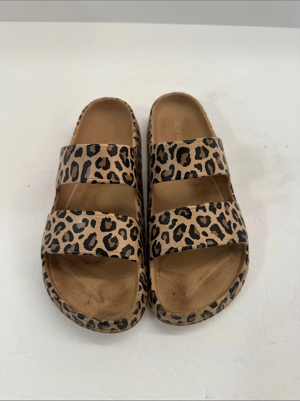 Kids Cheetah Print Double Strap Slide Sandals Size 1-2